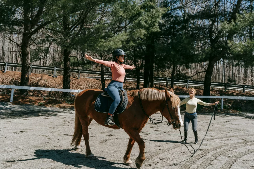 rider practicing balance exercise